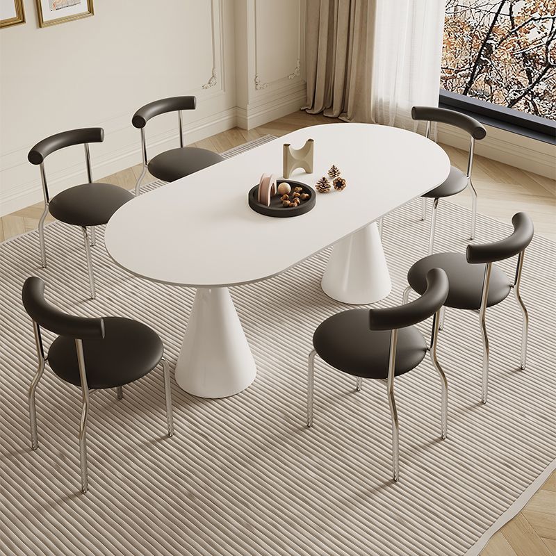 Mesa de comedor ovalada pequeña casa moderna simple red crema tabla de comedor combinación de sillas