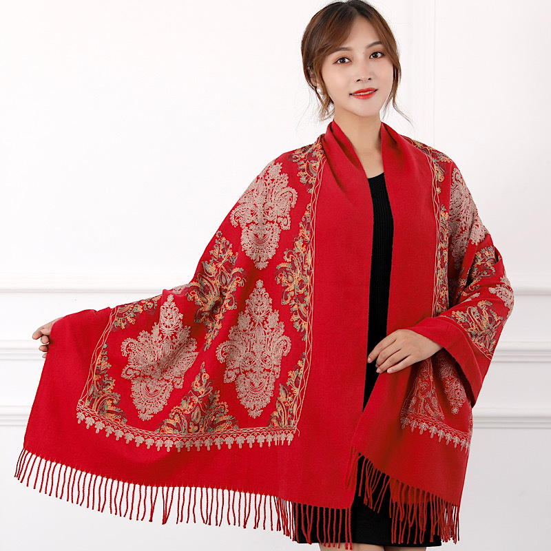 330g colorful diamond embroidered flower scarf, i mitation cashmere shawl, women's ethnic style travel cloak, warm for_voghion.com