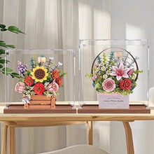 亚克力展示盒适用若客木艺繁花盒郁金香粉百合积木花防尘手办收纳