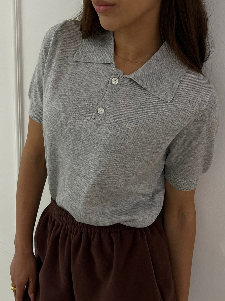 Suéter transfronterizo Europa y América 2026 primavera y verano nuevo polo cuello botón de punto corta cornisa simple camisa de punto de viento manga corta image 3
