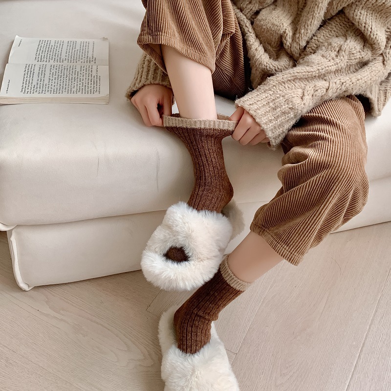80g Weight Comfort Feel Of Sensation Socks Classification Stretchy Elasticity A Pair Quantity Daily, Street Occasion Comfort Function Color Block Pattern Winter, Autumn Season Women's Gender Japanese Style Style Women's Japanese Style Color Block Wool Crew Socks A Pair 8