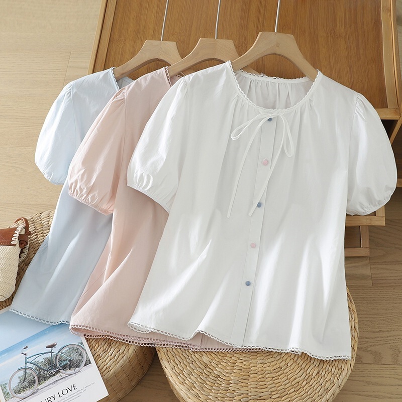 Plus-Size Lace Short-Sleeve Shirt, 2025 Summer New French-Style Fresh and Loose Colorful Button-Up Top for Women, Elegant