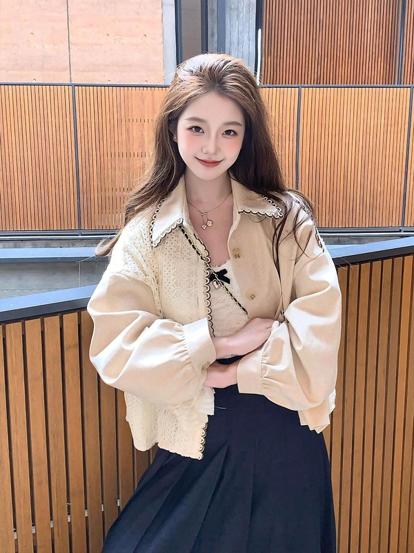 2025秋季新款小香风时尚翻领夹克外套女气质蕾丝拼接棒球服上衣女|undefined