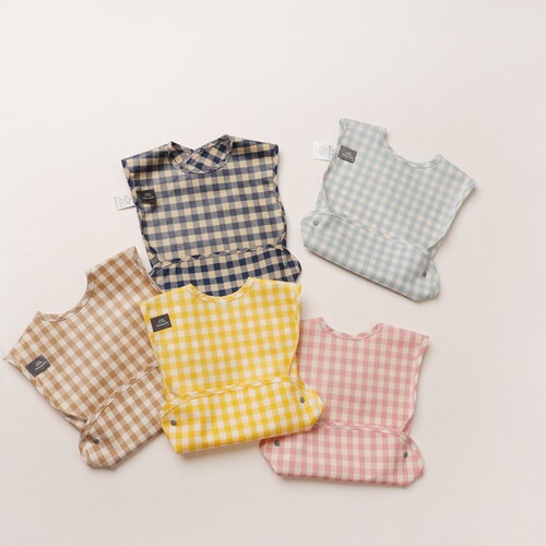ins Korean baby eating sleeveless bib waterproof anti-dirty artifact infant plaid saliva towel bib