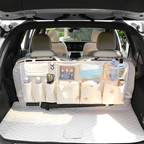 Car trunk storage bag, car rear cargo organizer, multi-functional item holder, cartoon style, rear seat backrest accessory, decorative storage bag