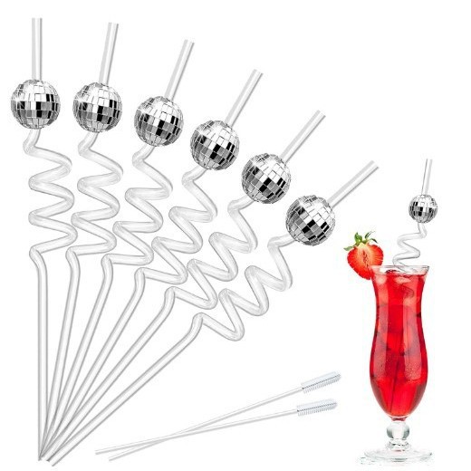 Disco transfronterizo bola cóctel pajita varilla para mezclar bola de espejo plateado diseño de ambiente de fiesta temática