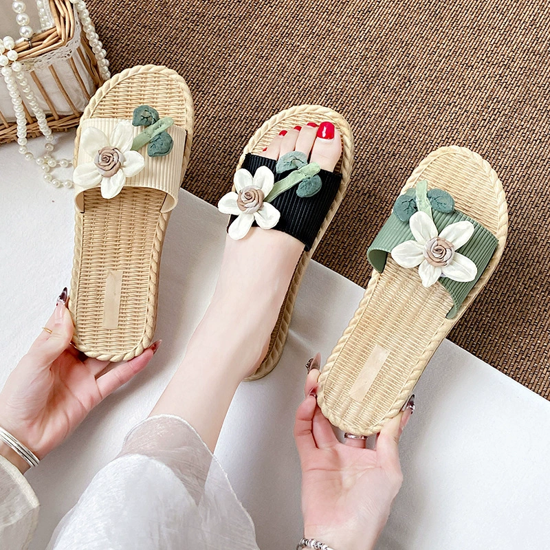 Женские летние тапочки 2025, новая верхняя одежда, нескользящие, в стиле ins, интернет-знаменитости, супермодные цветочные сандалии оптом