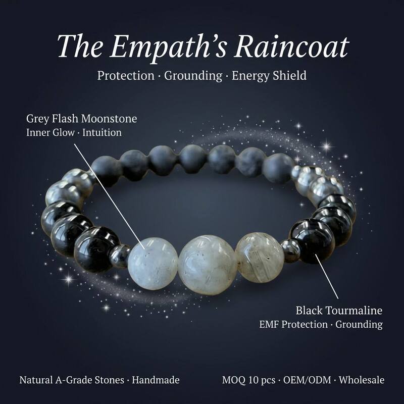Cross-border men's gray flash moonstone black tourmaline bracelet, popular cross-border anti-radiation energy wristband, handmade crystal Cross-border men's gray flash moonstone black tourmaline bracelet, popular cross-border anti-radiation energy wristband, handmade crystal