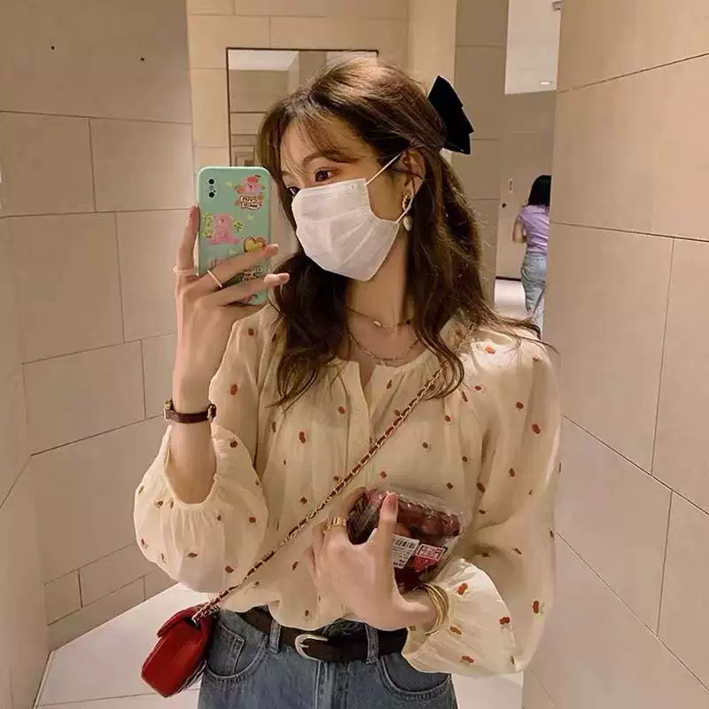 Французская винтажная рубашка Niche с принтом, Женский шифоновый топ для ранней весны, милая шифоновая элегантная рубашка, маленькая рубашка