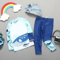 Korean style children's swimsuit for men, middle and large children, sun protection, quick-drying, long-sleeved, trousers, seaside split surfing swimsuit set