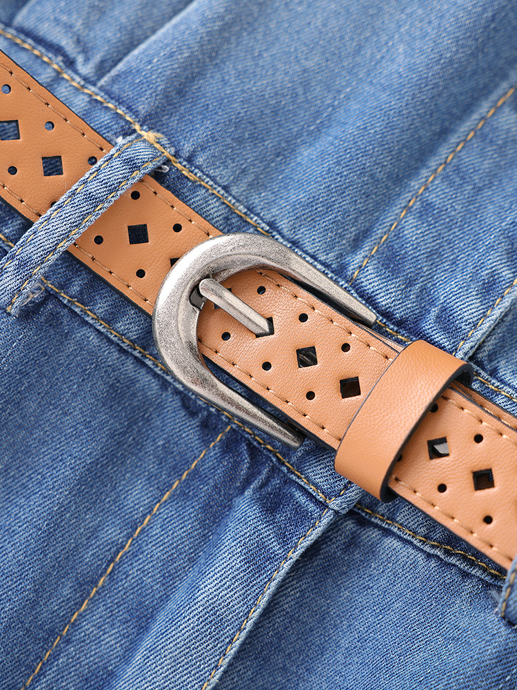 Váy denim nữ cạp cao dáng chữ A tay ngắn mùa hè — Cao bồi xanh