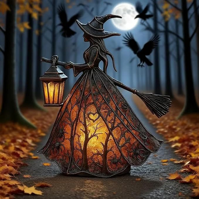 跨境新品万圣节女巫灯Halloween Witch Lamp家居桌面装饰树脂摆件|undefined