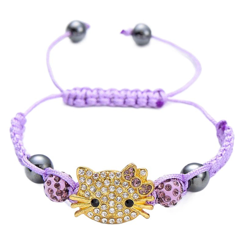 Кошка голова мягкая глина полный алмазный шар плетеный браслет Шамбала Кристалл желания