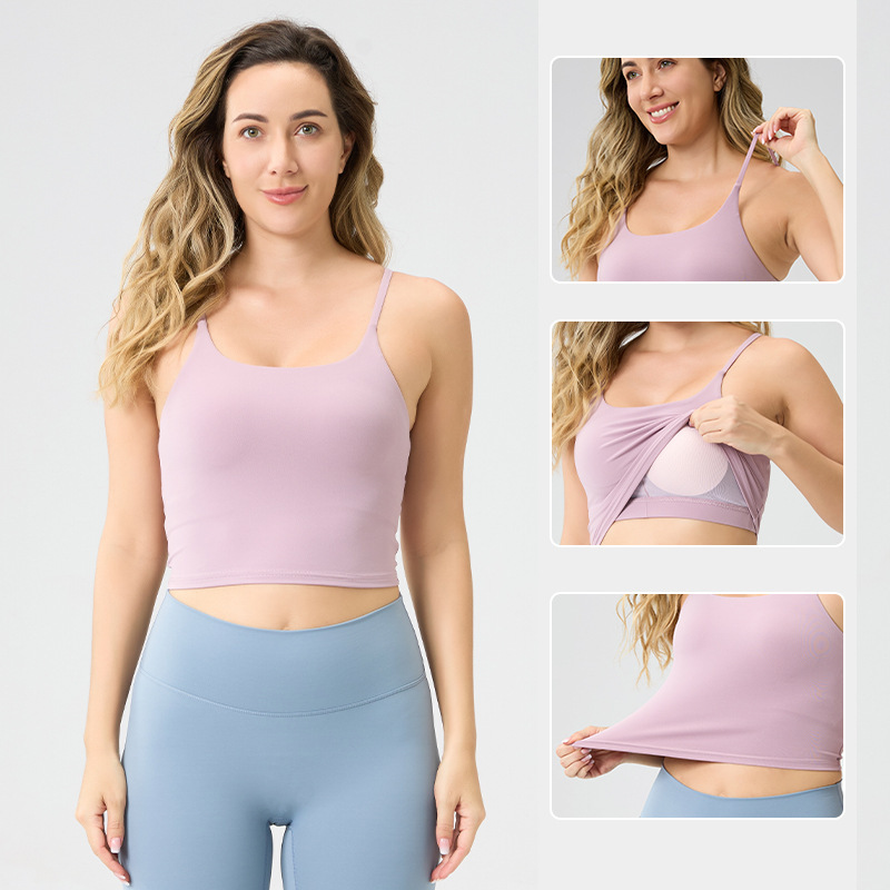 Yoga Clothing, Spaghetti Strap Vest, Running Sports Top with Chest Pads, Yoga Underwear, Breathable, Quick-Drying, Tight-Fitting, Can Be Worn Outside