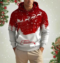 Men's Christmas Reindeer Print Hoodie Animal Cartoon Pattern