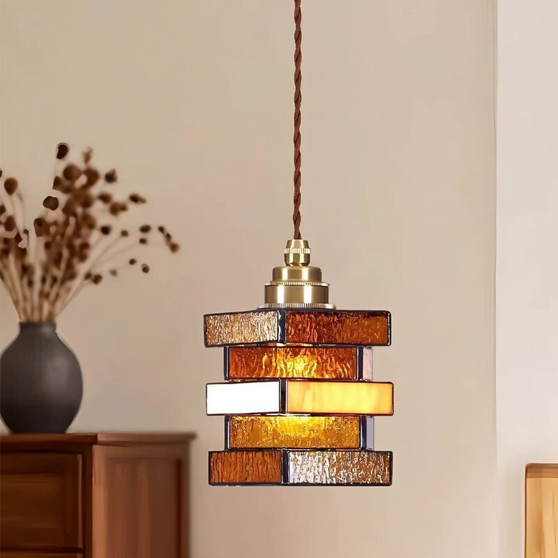 Vintage-style glass small chandelier for study, bedroom, wall lamp for living room, hallway, corridor, colorful retro American-style layered chandelier