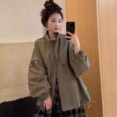 韩国2025秋新时尚百搭宽松显瘦立领拉链洋气工装夹克外套女上衣潮