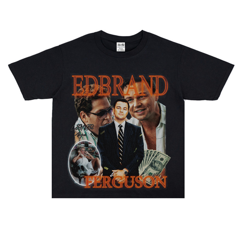 Leonardo Classic Movie Surrounding Wolf of Wall Street Loose Heavy American Retro Street Personalized T-shirt for Men