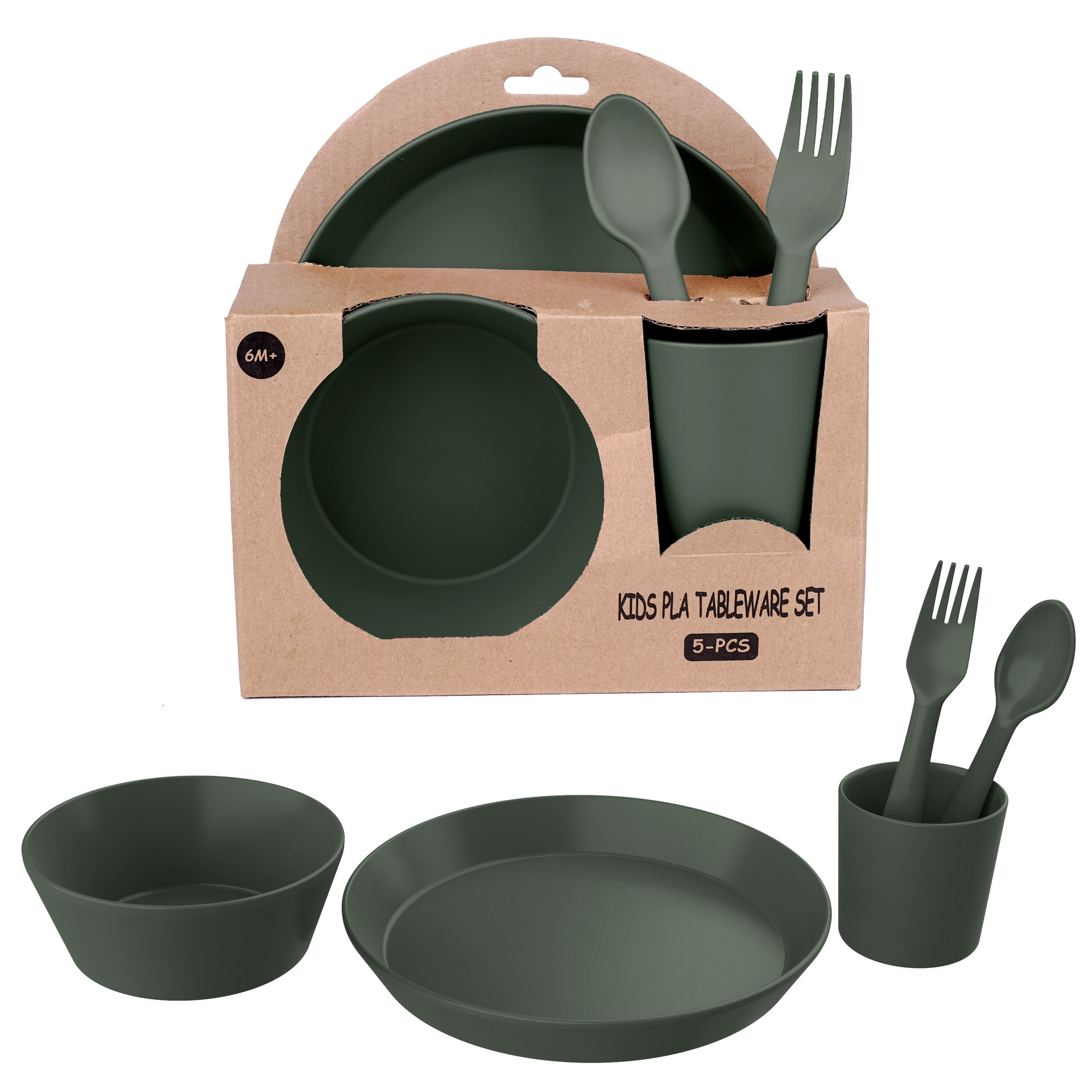 Pla biodegradable cubiertos ecológicos al por mayor infantiles alimentación infantil cubiertos set de cinco piezas cubiertos de alimentos suplementarios para niños