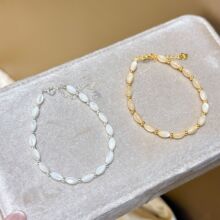 s925纯银隔珠天然白贝母米粒手链女个性小众中古风气质百搭高级感