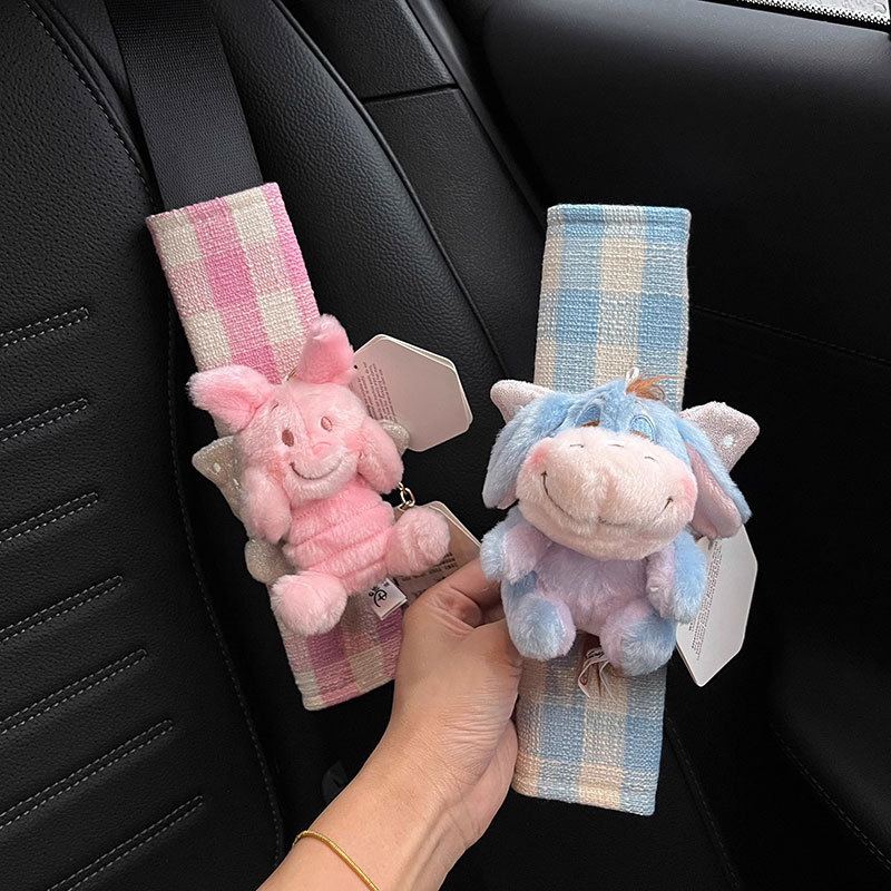 Creative Genuine Eeyore Piglet Car Insurance Cover Decoration Pair of Dolls Car Shoulder Pads Seat Belt Gift