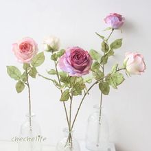 复古胶边玫瑰仿真花高颜值客厅餐桌装饰假花电视柜摆设拍照道具