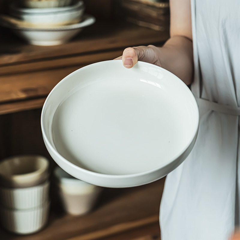 Platos de cerámica de color sólido minimalistas, platos de platos redondos de estilo retro, platos prácticos de ensalada de pasta de comida occidental