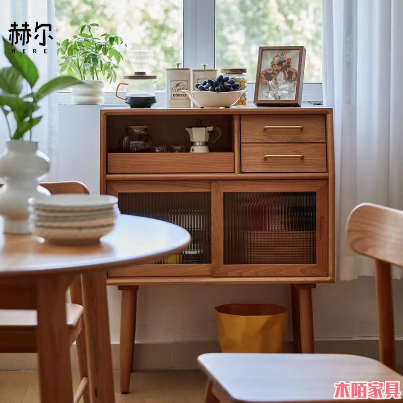 All Solid Wood North American Cherry Wood Sideboard Small Apartment Simple Modern Restaurant Kitchen Space-Saving Cabinet Storage Cabinet
