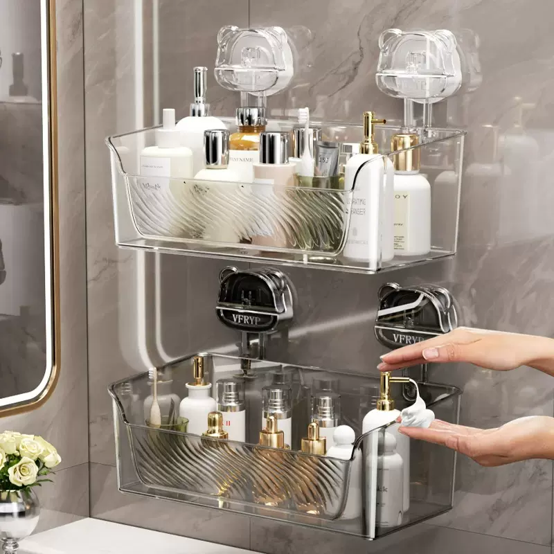 威锋吸盘置物架免打孔卫生间收纳架厕所浴室化妆品壁挂式收纳盒