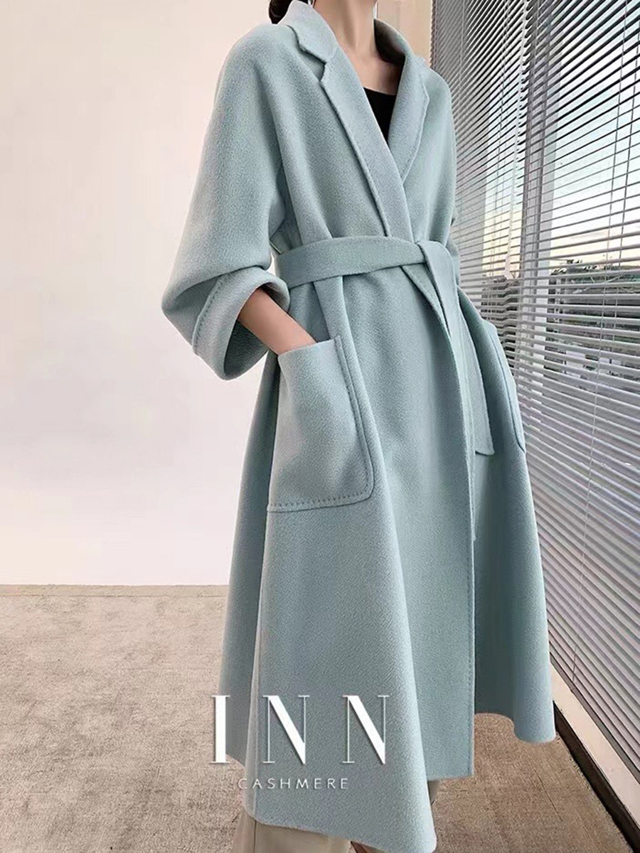 人気の 2025 ウォーターリップル両面カシミヤコート女性のためのエクストラロングヨーロッパとアメリカのバスローブスタイルの秋と冬のコート女性のための