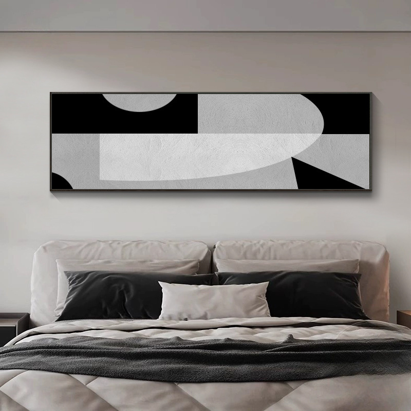卧室床头装饰画黑白抽象餐厅客厅挂画高级感主卧铝合金框壁画|undefined