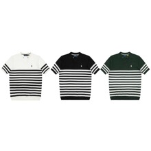 可扫码~拉夫RL25年夏季经典细条纹小v领冰丝针织POLO翻领短袖男装