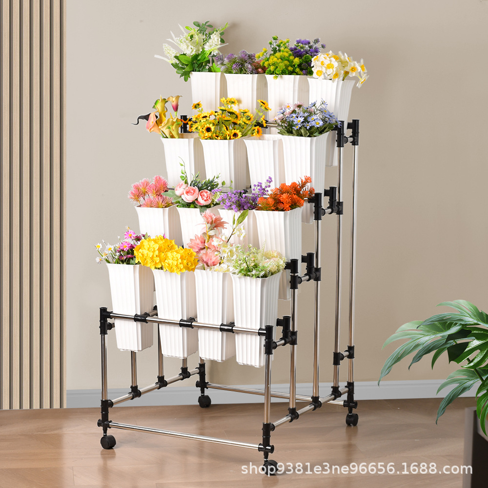 跨境欧式铁艺花架室内阳台可移动带滚轮客厅绿萝吊兰多层花盆架子