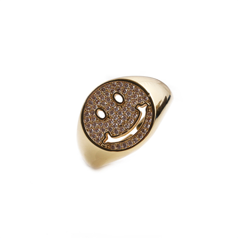 Punk Copper Round Smiley Face Inlaid Zircon Opening Adjustable Ring Wholesale Nihaojewelry display picture 2