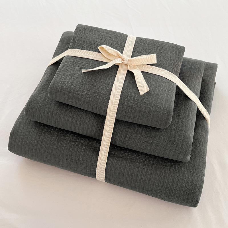 Juego de Ropa de Cama Youyixin de Doble Capa de Gasa de Color Sólido de Cuatro Piezas, Funda Nórdica, Sábana, Estilo Sábana Ajustable, Juego de Tres Piezas para Dormitorio Individual de Estudiantes, Tela Cepillada.