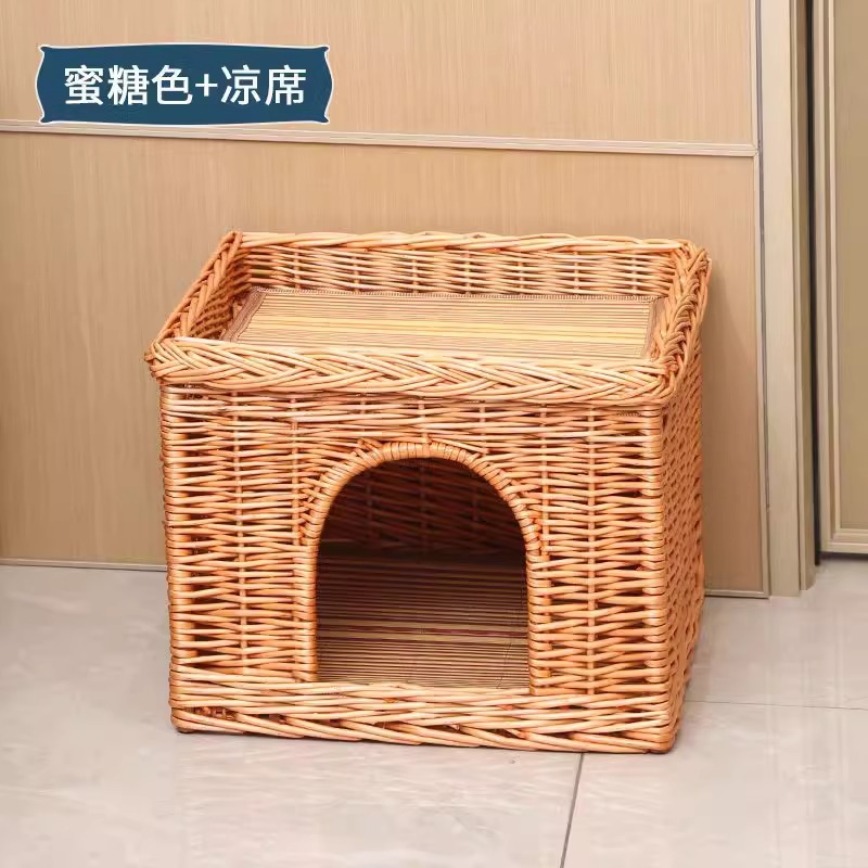 Nido de gato de tejido de sauce VIP Teddy Bear pequeño perro de cuatro estaciones general desmontable y lavable perro de tejido de caña multicapa perro de mascotas