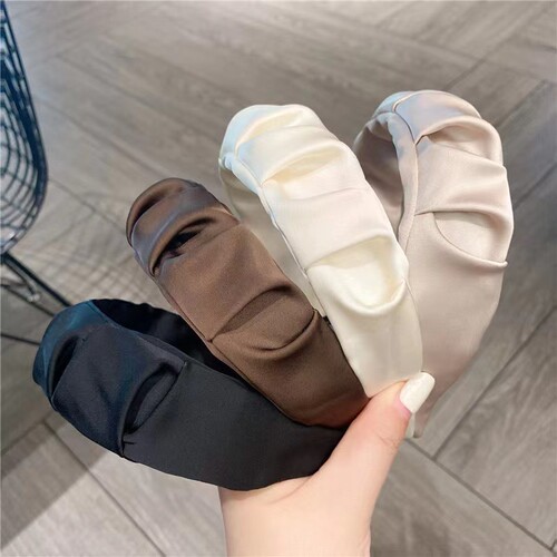 Korean version of the new fashionable fabric wide-brimmed pleated headband for women, simple and versatile, high skull pressure hair wash face headband hair accessory