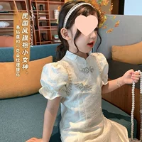 Модное модифицированное платье Cheongsam с цветочным принтом для девочек, детский летний китайский костюм с короткими рукавами в китайском стиле Hanfu Tang для маленьких девочек