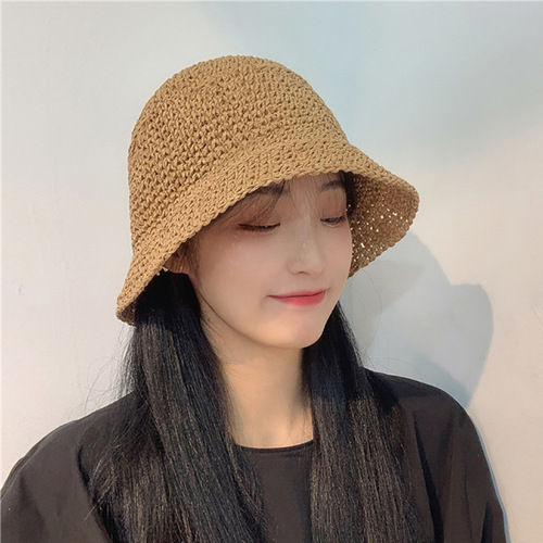 Foldable Hand-woven Bucket Hat Fisherman Hat for Girls, Korean Style Summer Grass Hat Beach Hat, Fresh and Natural Sun Hat