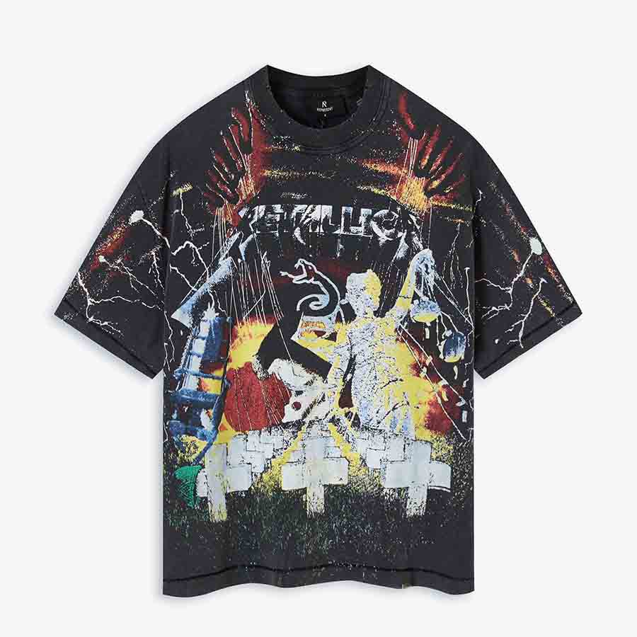 Represent Metallica Tombstone Retro Americano Libertad Impresión Suelta Camiseta de mangas cortas