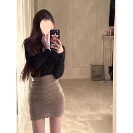 蕾丝短裙小众拼接短款裙子女2024新款修身高腰百搭包臀收腰半身裙