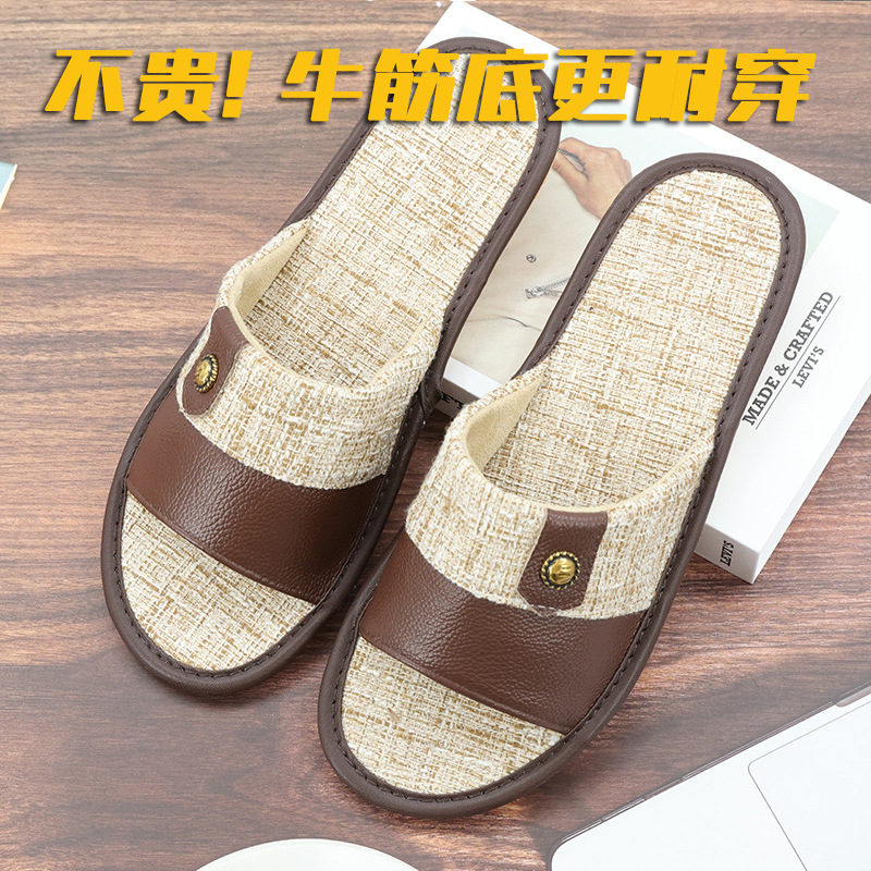 In-Stock Manufacturer's Open-Toe Sandals with Cowhide Sole and Top-Layer Cowhide Leather, Spring and Summer Gift, Home Non-Slip Open-Toe Button Sandals