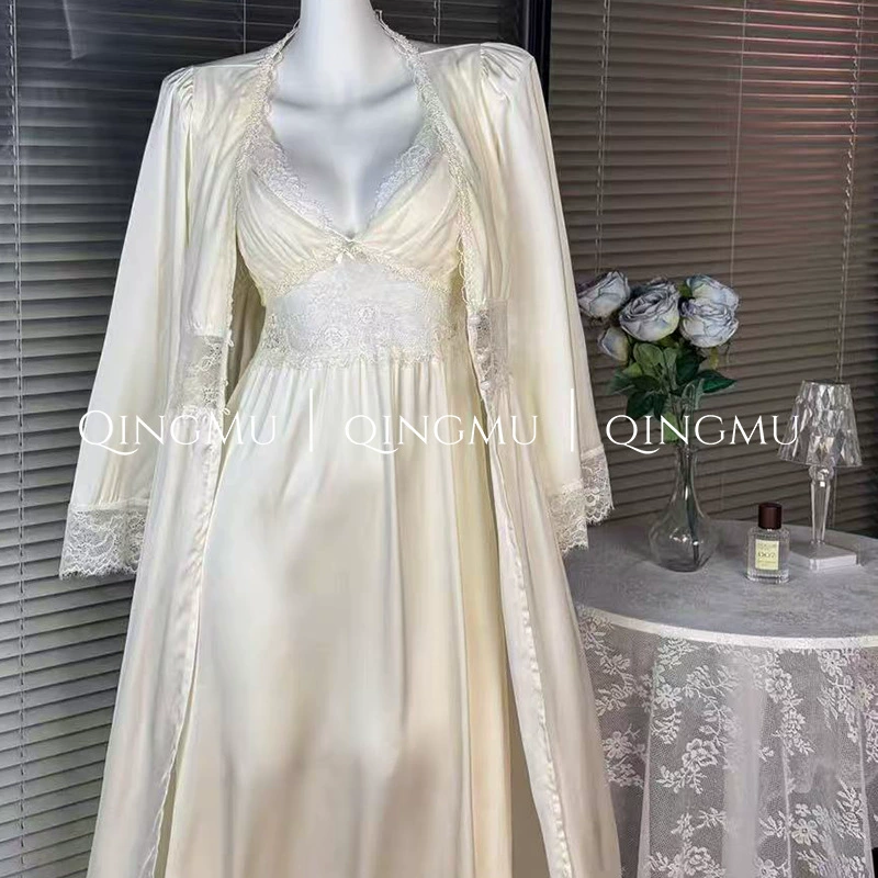 Длинное сексуальное пижамное платье, юбка, шелковая блузка с чашечками, французский стиль, утягивающий эффект, стиль высокого качества