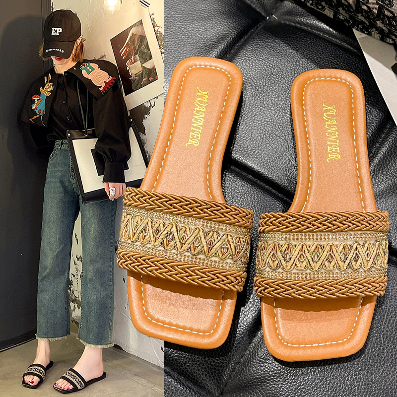 summer solid color fashionable trend women's casual sandals square…