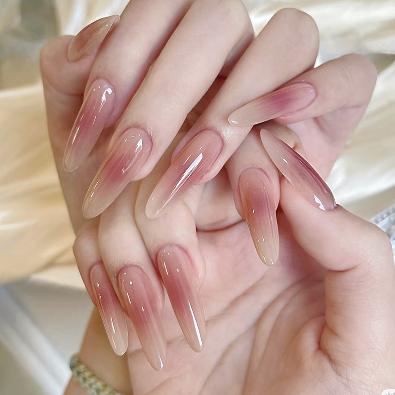Huanhuan Yiao Wears Gentle Nail Patches, Blush Fake Nails, Pink Nail Patches, Live Finished Manicure