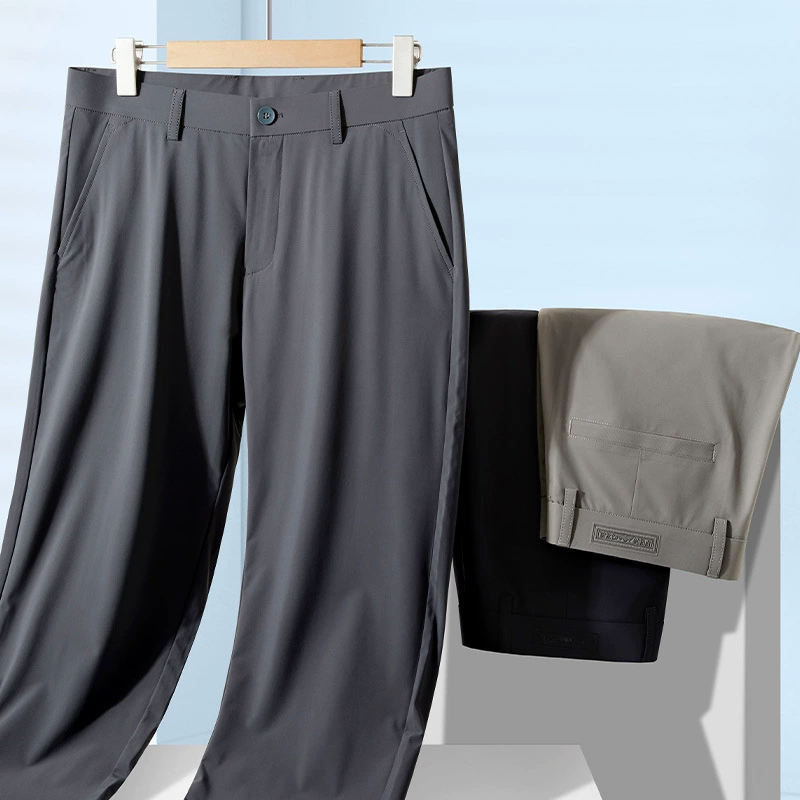 2025 летние новые антибактериальные мужские повседневные брюки, тонкие длинные брюки для молодежи и среднего возраста, деловые прямые брюки, брюки из ледяного шелка