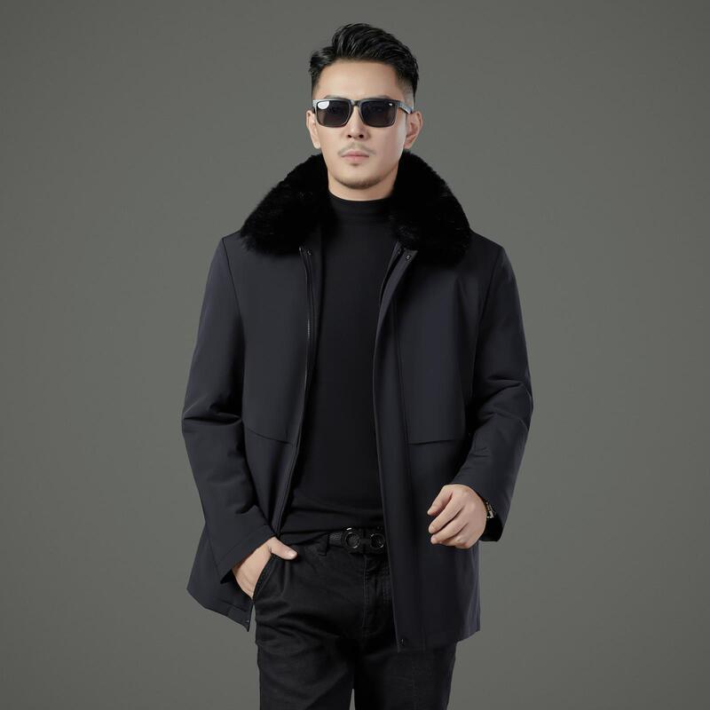 High-End Men's Genuine Mink Fur Parka Coat, Business Casual, High-Quality Rabbit Fur, for Middle-Aged Dads