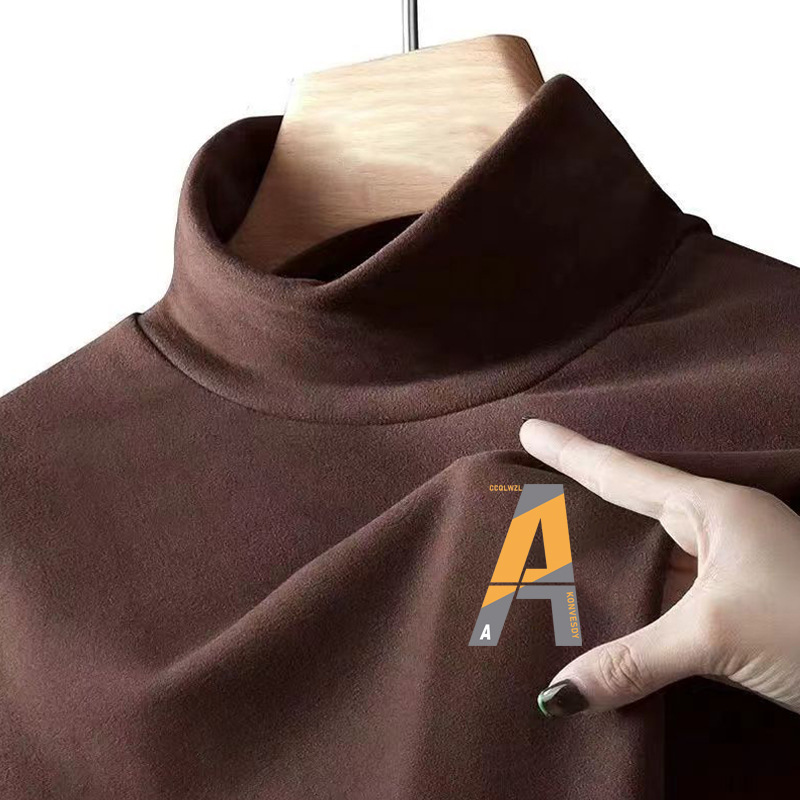 De gama alta media de terciopelo de cuello alto otoño ropa de invierno de los hombres de moda casual ropa interior térmica estilo occidental de moda camisa de fondo del todo fósforo