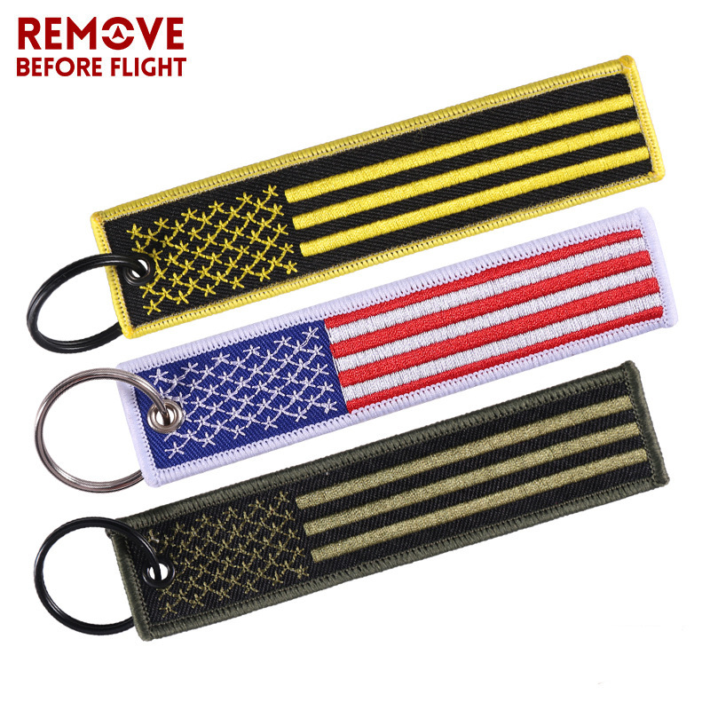 1PC new embroidery black background white American flag state flag embroidery European and American fashion key chain jewelry