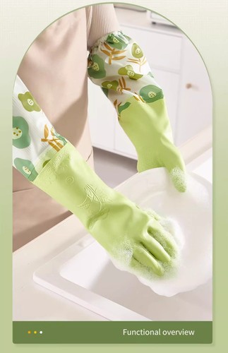Thickened Waterproof Rubber Dishwashing Gloves for Women Kitchen Cleaning, Durable, Warm Fleece Lined, Winter Use, for Washing Clothes and Dishes